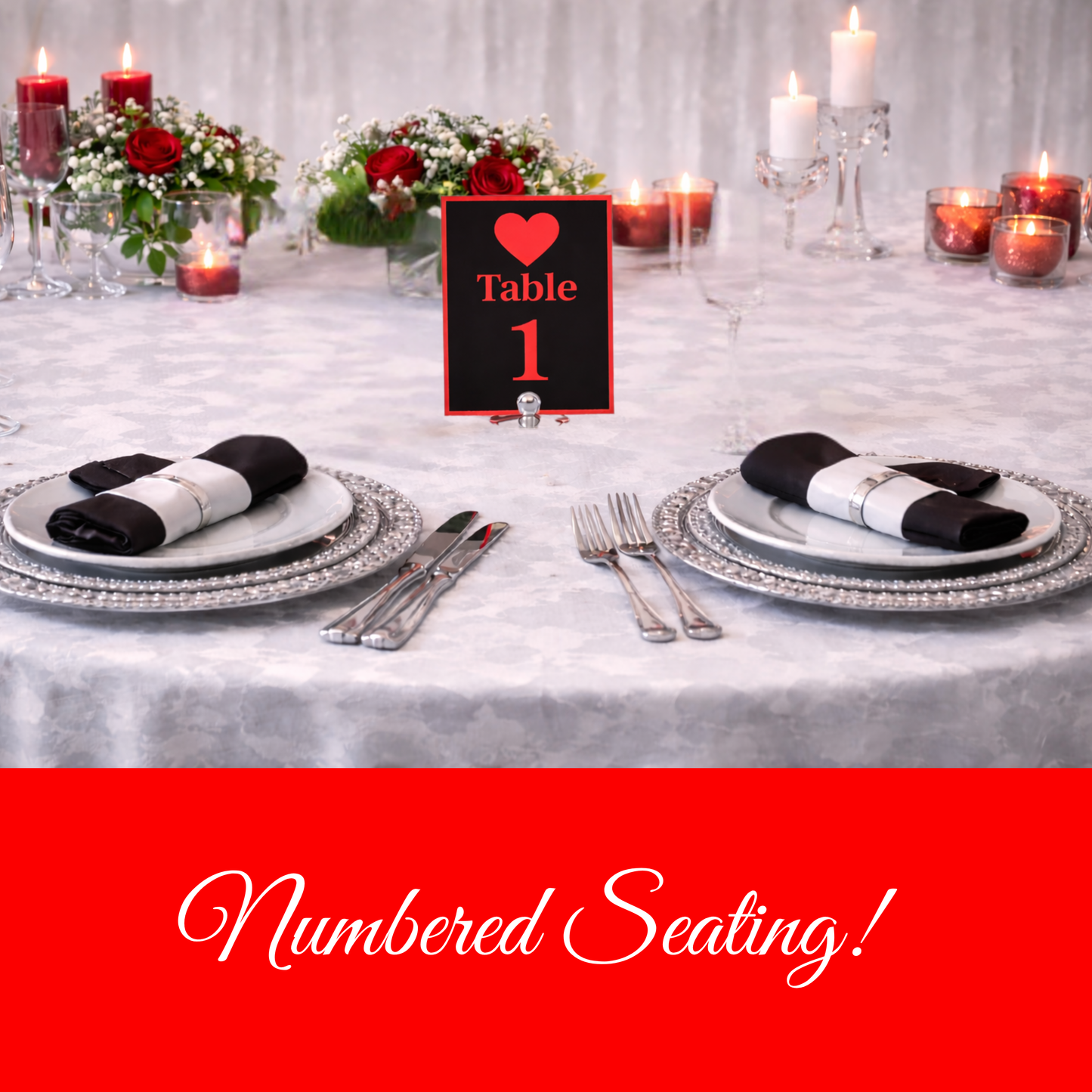 Black & Red Romantic Hostess Kit: Bold Heart-Themed Wedding and Party Table Decor Printable Set with Bottle Hangers, Menu, Place Cards
