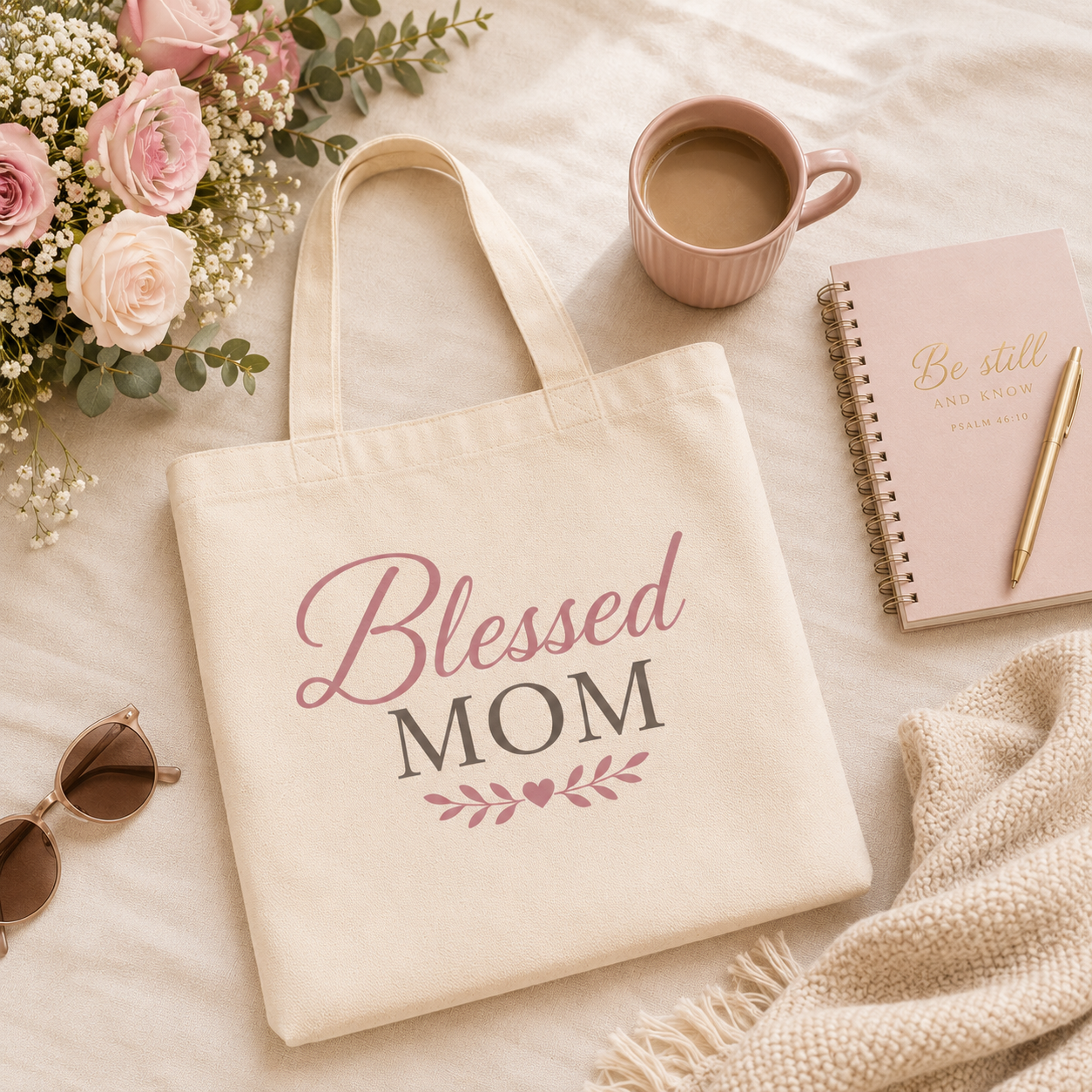 Blessed Mom Cotton Canvas Tote Bag | Faithful Mother's Market Tote