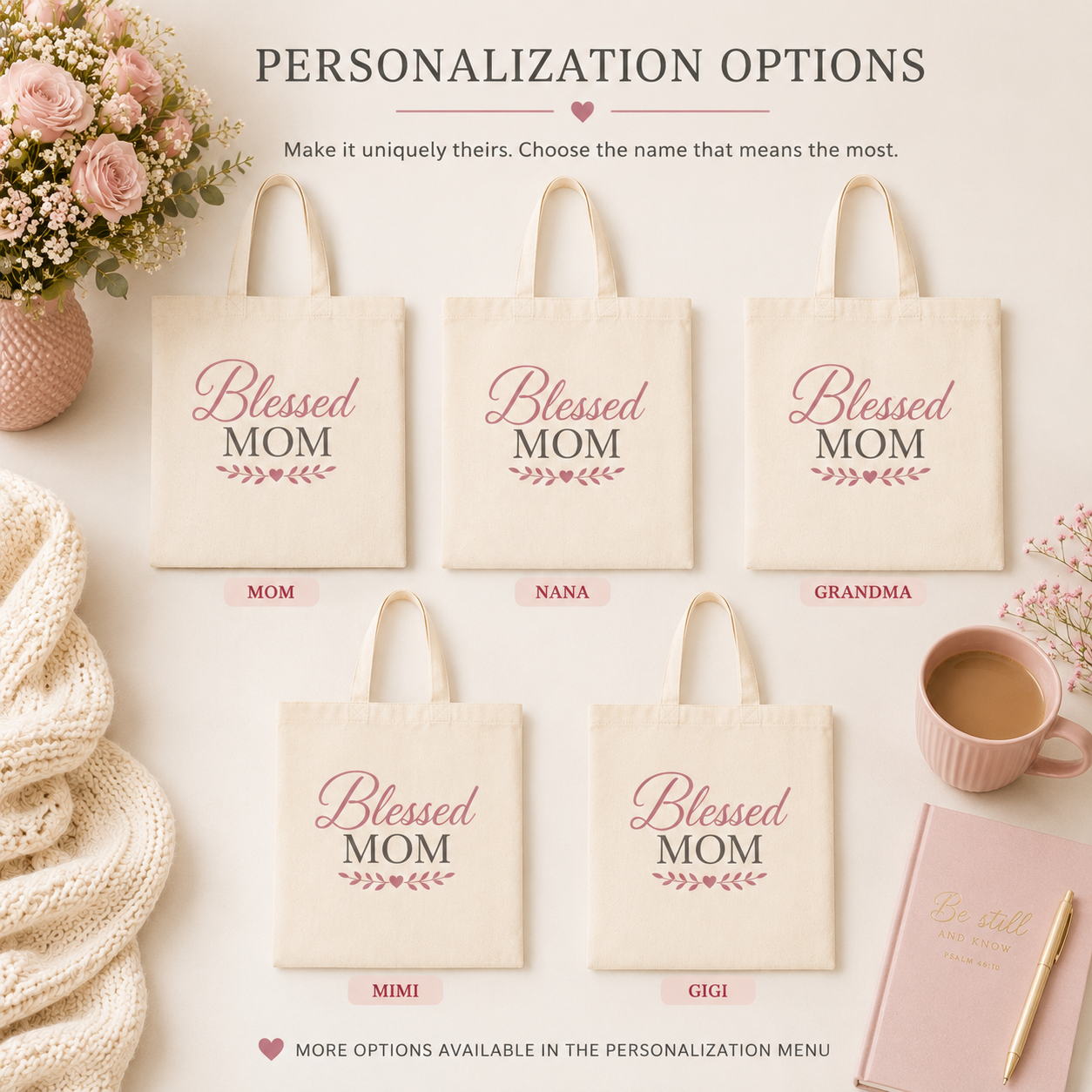 Loved Mama Cotton Canvas Tote Bag — Natural Script Typography Everyday Carry