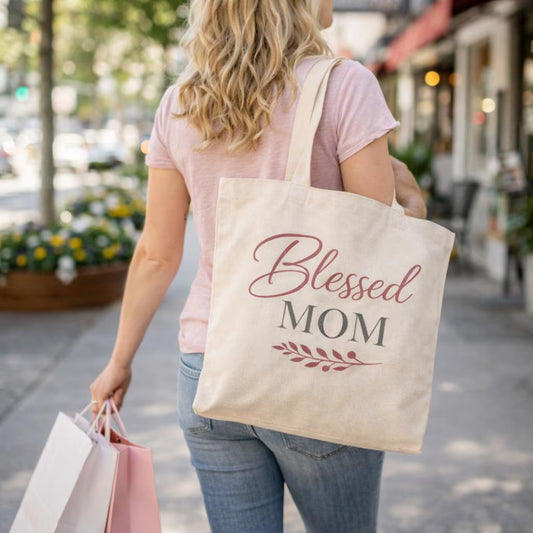 Blessed Mom Cotton Canvas Tote Bag | Faithful Mother's Market Tote