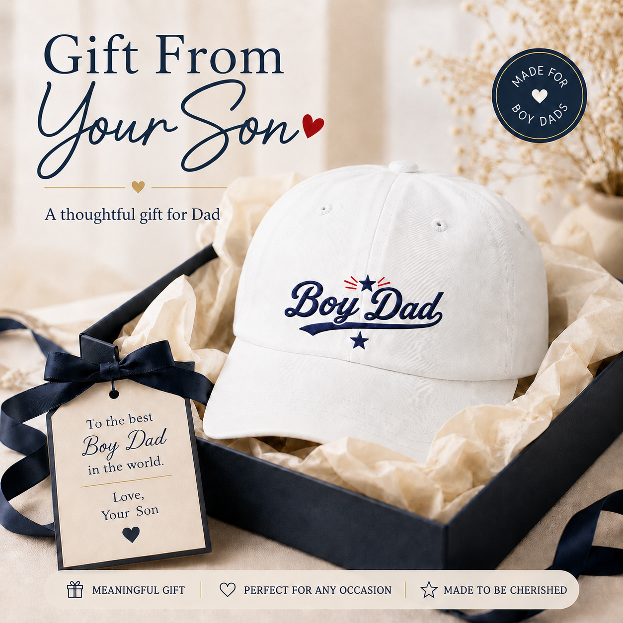 Boy Dad Embroidered Baseball Cap  Vintage Script Cotton Dad Hat