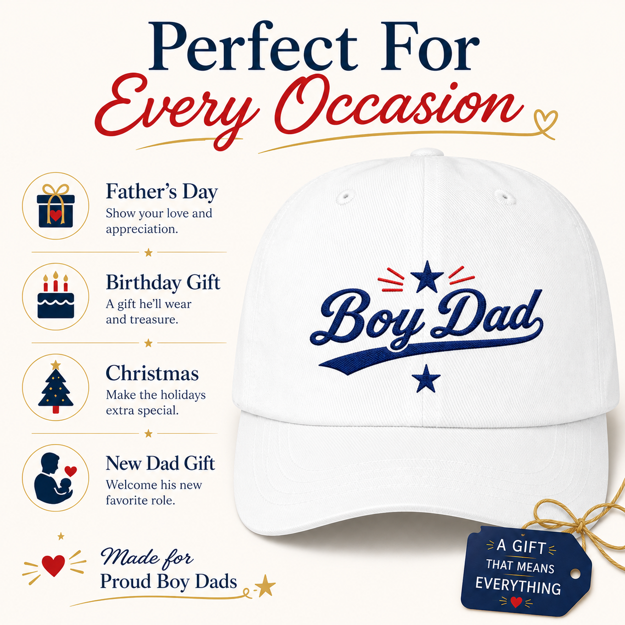 Boy Dad Embroidered Baseball Cap  Vintage Script Cotton Dad Hat