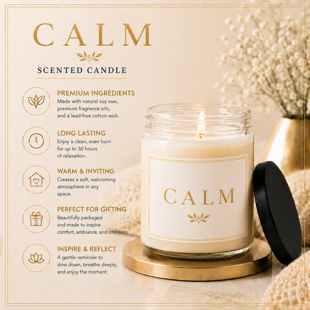Calm Minimalist Soy Candle, 9oz., Scented