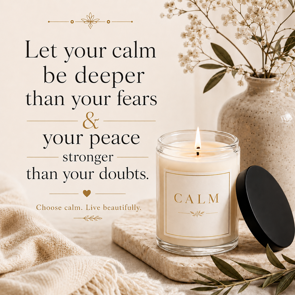 Calm Minimalist Soy Candle, 9oz., Scented