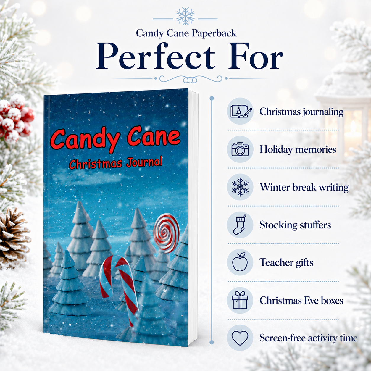 Candy Cane Christmas Journal – 6x9 Paperback Holiday Writing Notebook for Kids, Christmas Memories, Winter Break Activities & Stocking Stuffer Gift