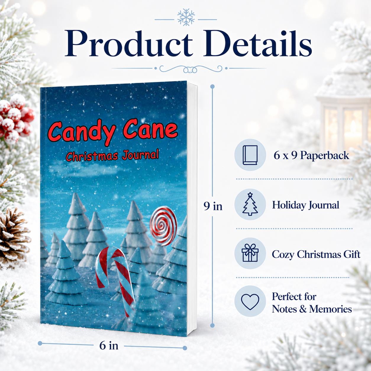 Candy Cane Christmas Journal – 6x9 Paperback Holiday Writing Notebook for Kids, Christmas Memories, Winter Break Activities & Stocking Stuffer Gift