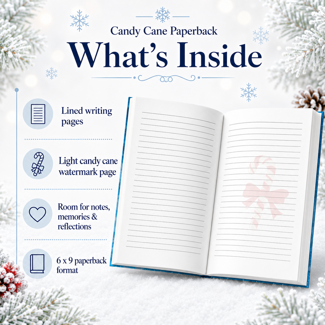Candy Cane Christmas Journal – 6x9 Paperback Holiday Writing Notebook for Kids, Christmas Memories, Winter Break Activities & Stocking Stuffer Gift
