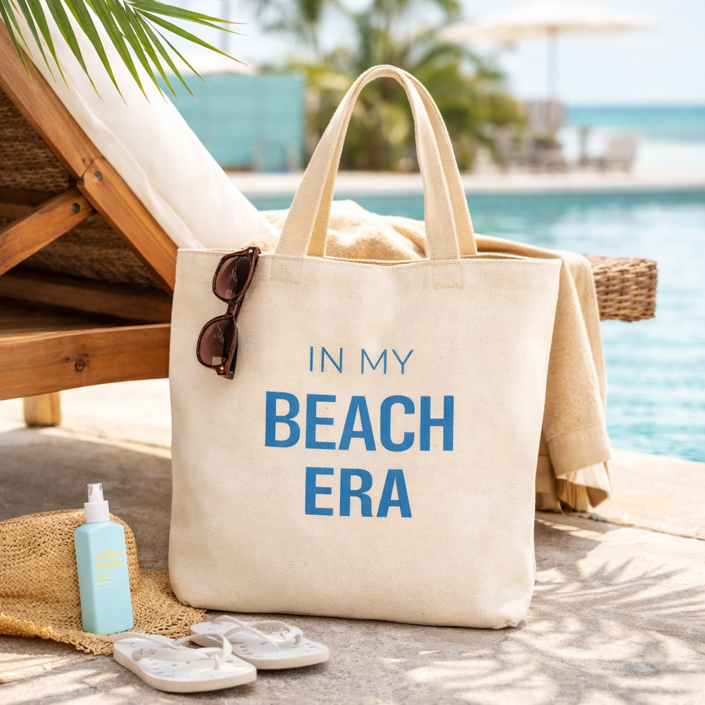 In My Beach Era Tote Bag | Cotton Canvas, Minimal Typography