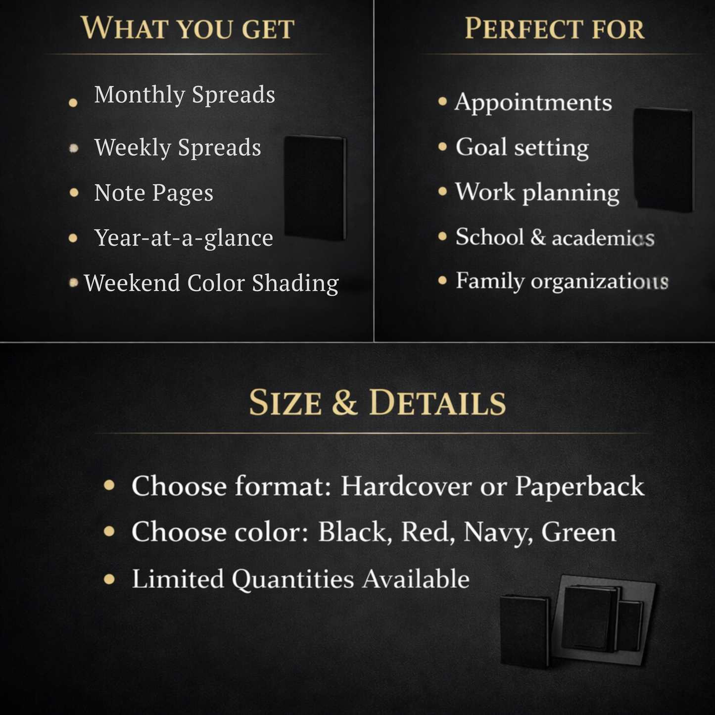 2026–2027 Minimalist Black Hardcover Planner – Daily, Weekly & Monthly Productivity Organizer | Elegant 6x9 Professional Agenda