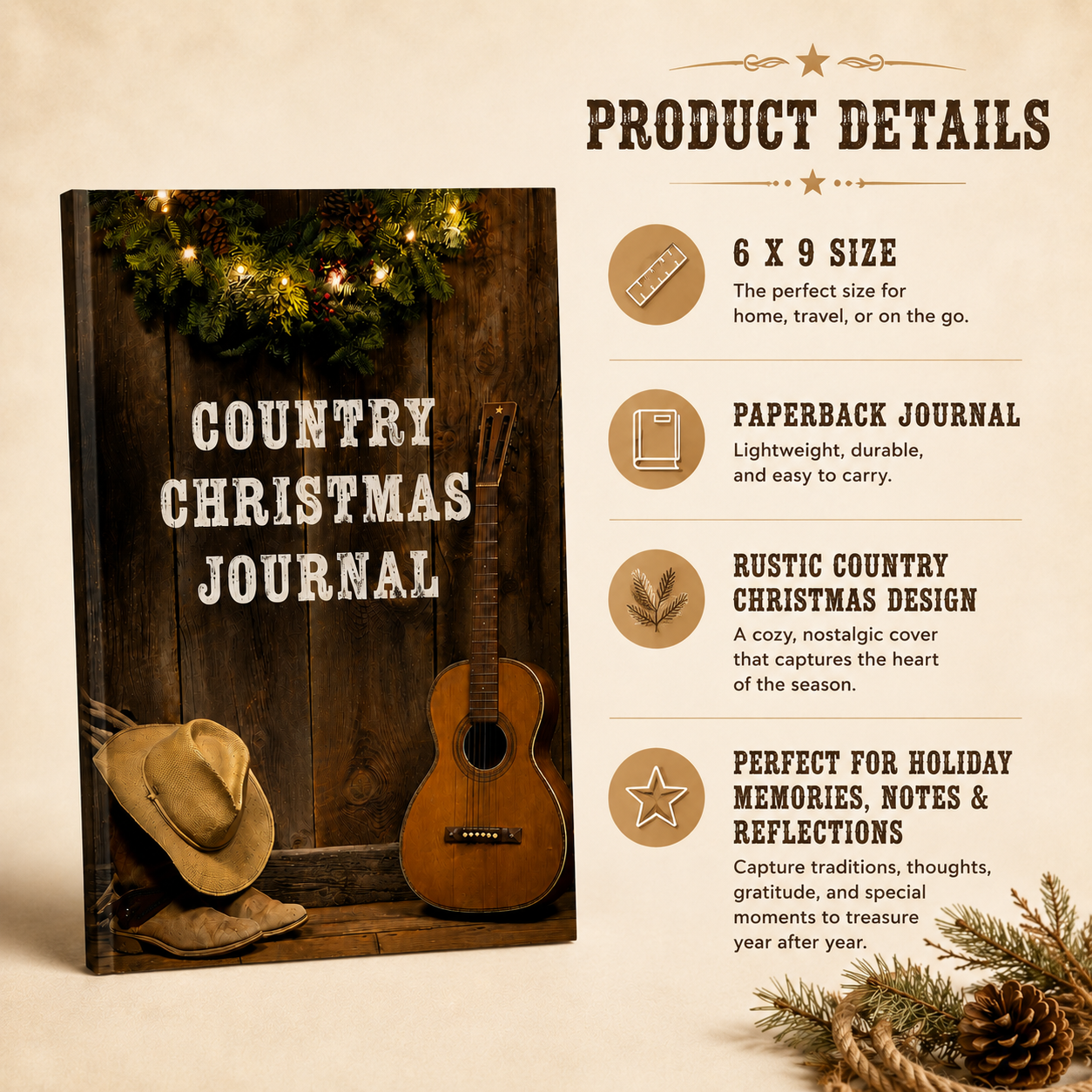 Country Christmas Journal Paperback – 6x9 Rustic Christmas Memory Journal for Holiday Traditions, Reflections, Notes & Keepsake Writing