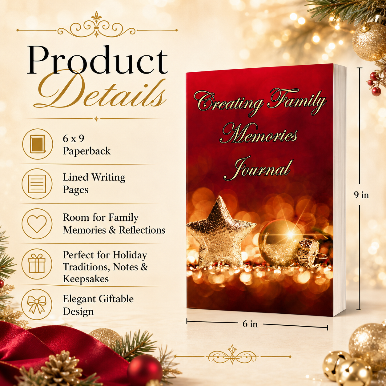 Creating Family Memories Journal – 6x9 Paperback Christmas Keepsake Notebook for Holiday Traditions, Family Reflections, Gratitude Notes & Meaningful Gift