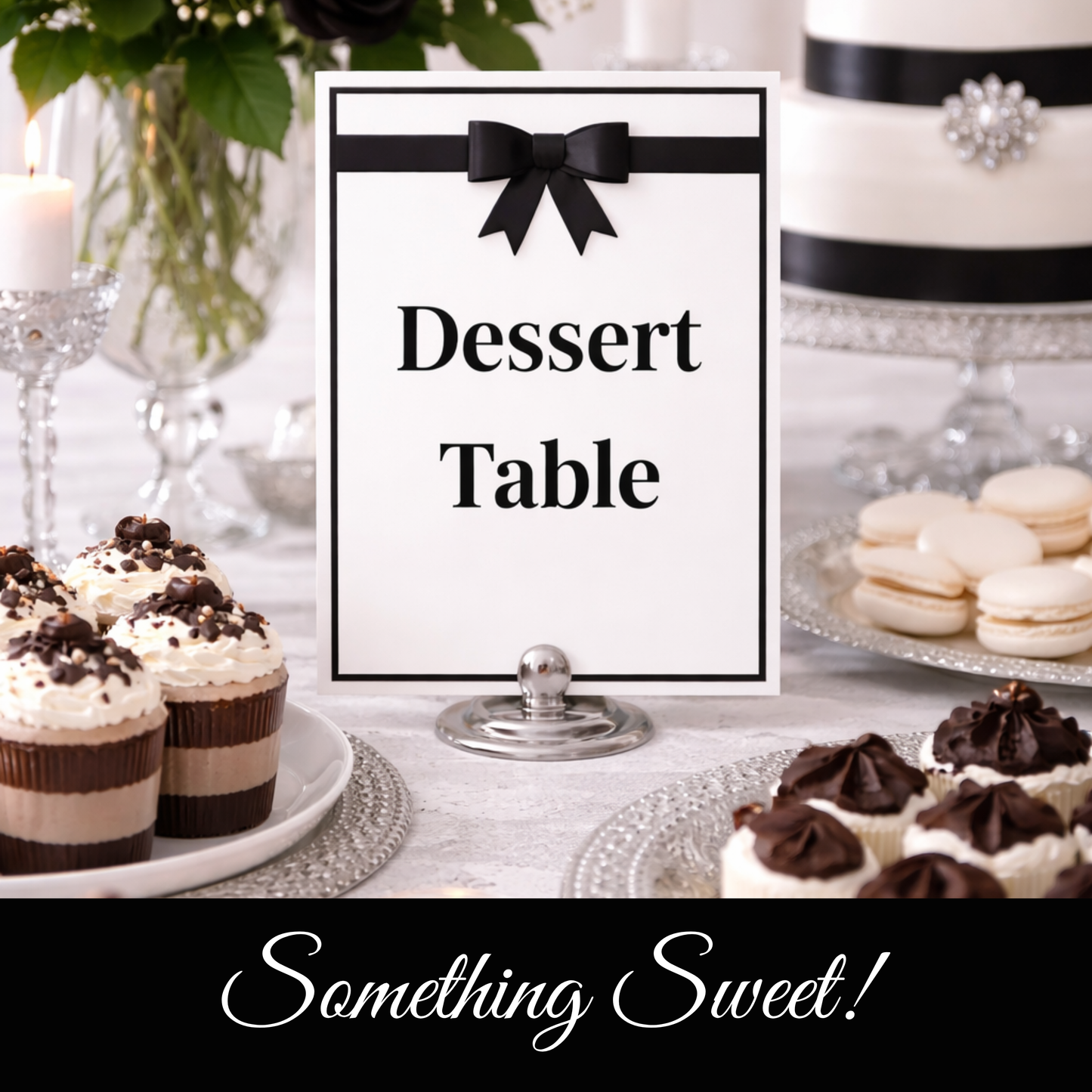 Digital Black & White Elegant Hostess Kit: Bottle Hangers, Table Cards, Reserved Seating, Menu and Party Printables Set