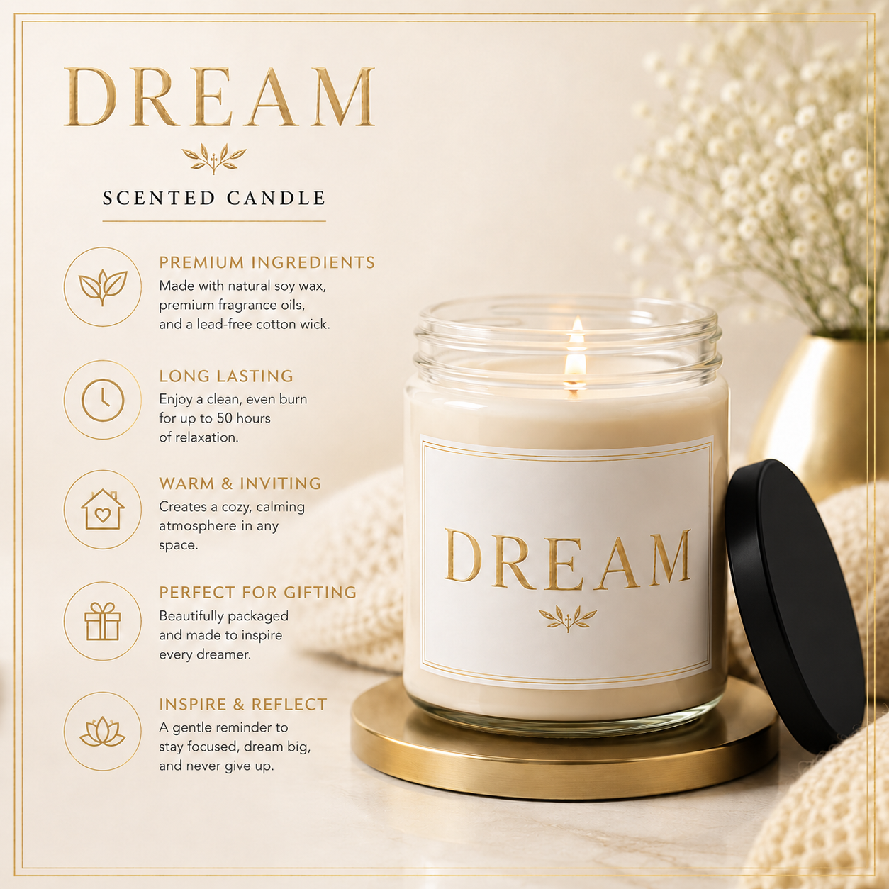 Dream Minimalist Soy Candle — 9oz Scented Jar