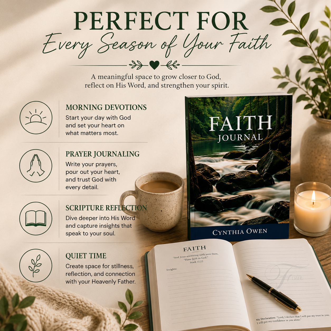 Faith Journal Paperback Christian Devotional for Women | Scripture, Prayer, Reflection & Biblical Declarations 6x9