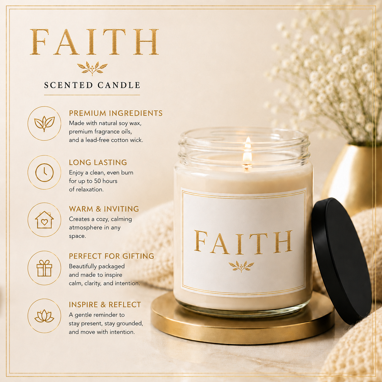 Faith Minimalist Soy Candle, 9oz Scented