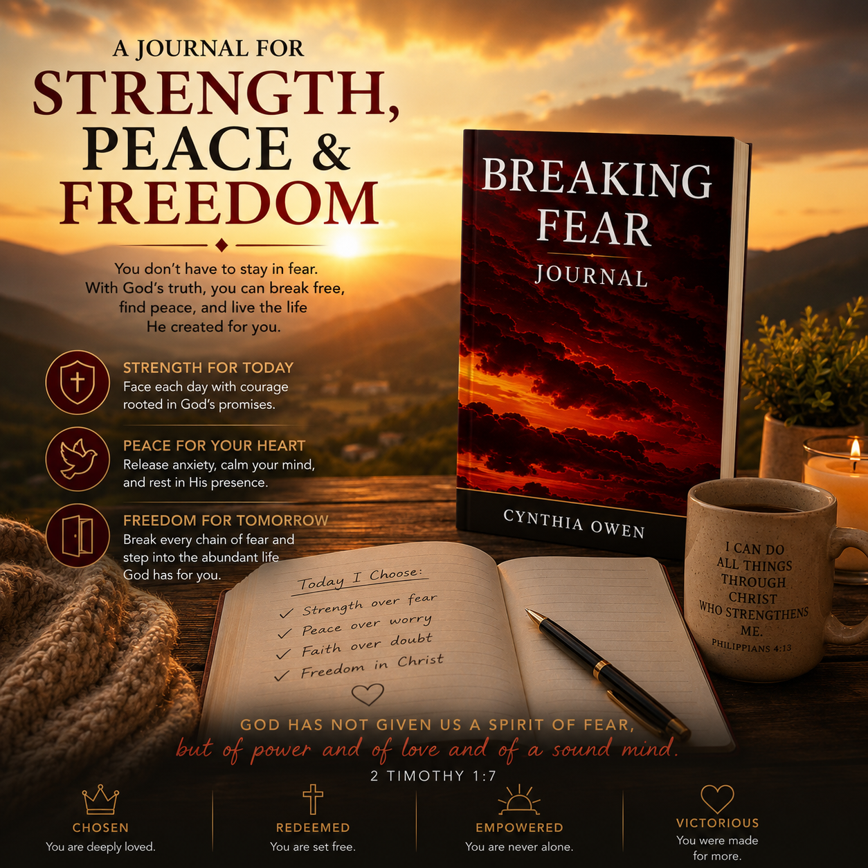 Breaking Fear Journal Christian encouragement gift for women seeking hope healing freedom faith and peace
