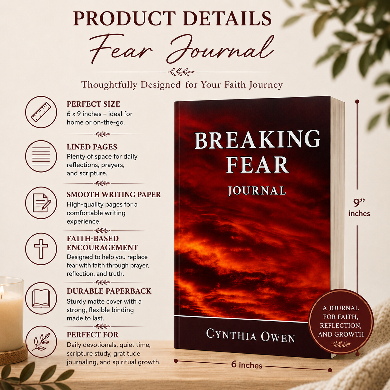 Breaking Fear Journal Paperback Christian Prayer Journal for Women | Fear, Anxiety, Scripture & Declarations 6x9