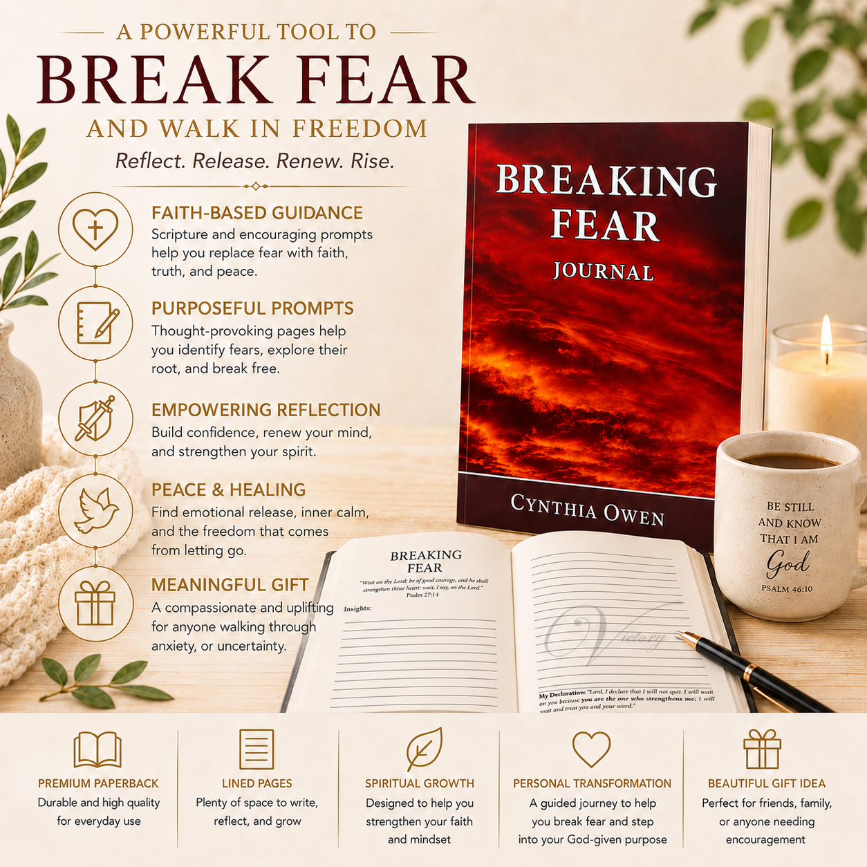 Breaking Fear Journal Paperback Christian Prayer Journal for Women | Fear, Anxiety, Scripture & Declarations 6x9