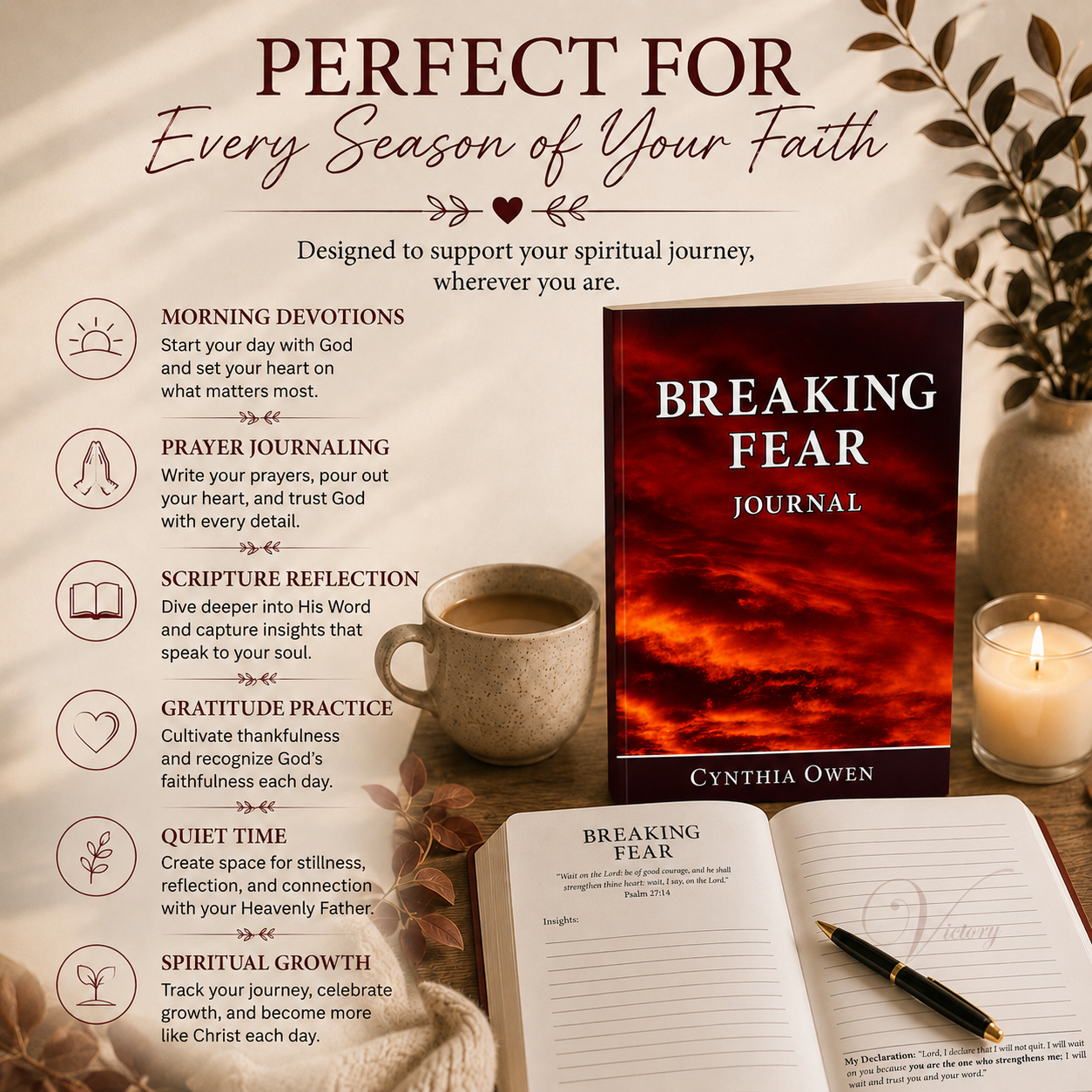 Breaking Fear Journal Paperback Christian Prayer Journal for Women | Fear, Anxiety, Scripture & Declarations 6x9