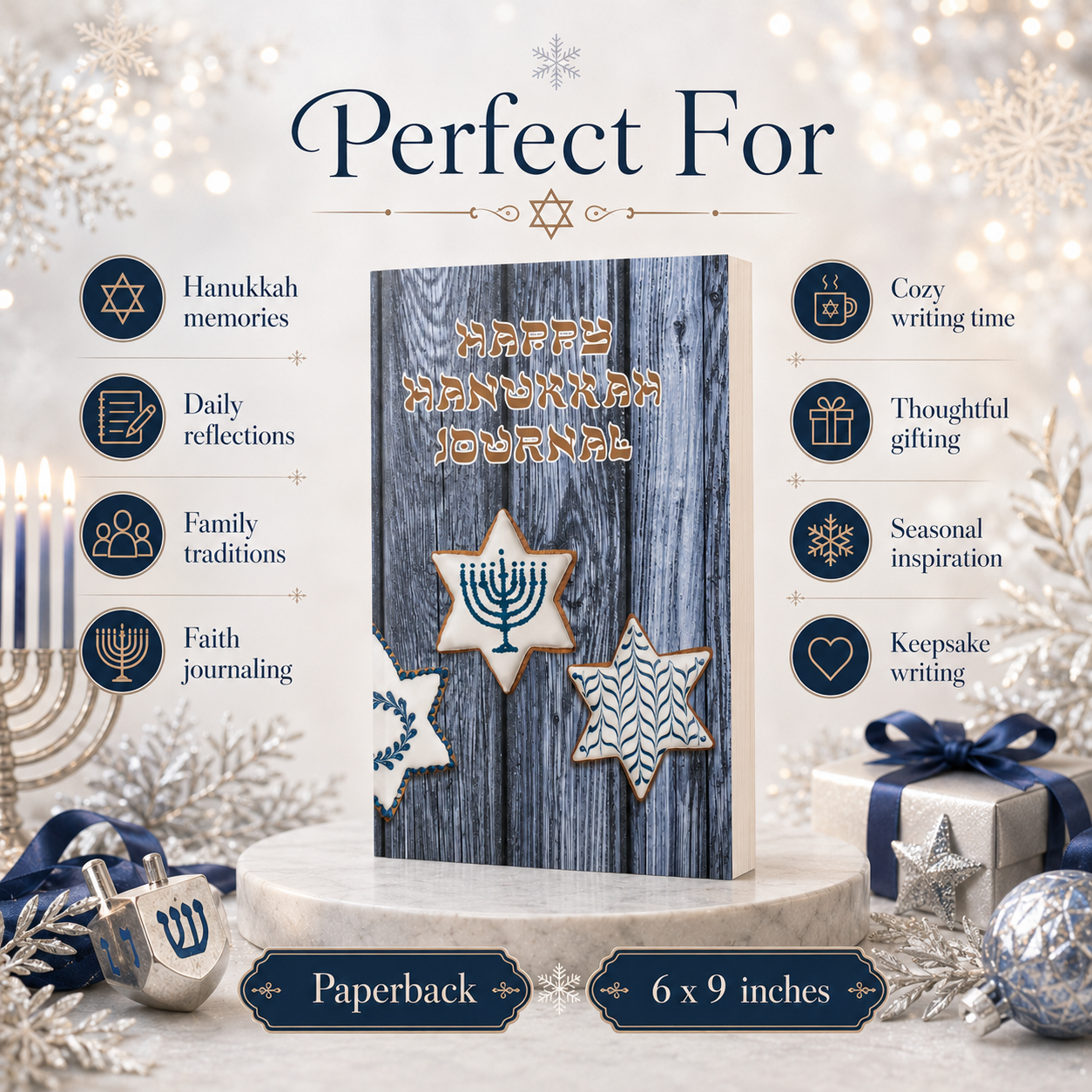 Happy Hanukkah Journal Paperback – 6x9 Hanukkah Memory Journal for Reflections, Family Traditions, Notes, Gratitude & Keepsake Writing