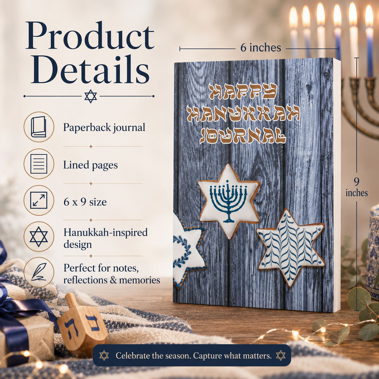Happy Hanukkah Journal Paperback – 6x9 Hanukkah Memory Journal for Reflections, Family Traditions, Notes, Gratitude & Keepsake Writing