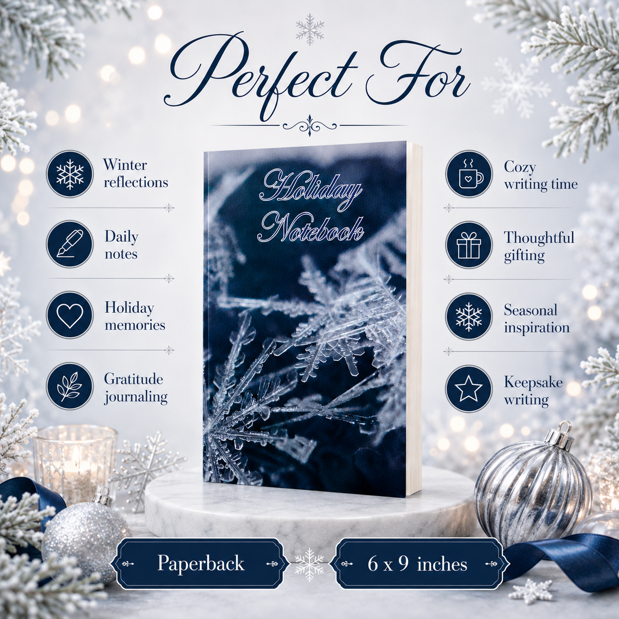 Holiday Notebook Paperback – 6x9 Winter Writing Journal for Notes, Reflections, Holiday Memories, Gratitude & Keepsake Journaling