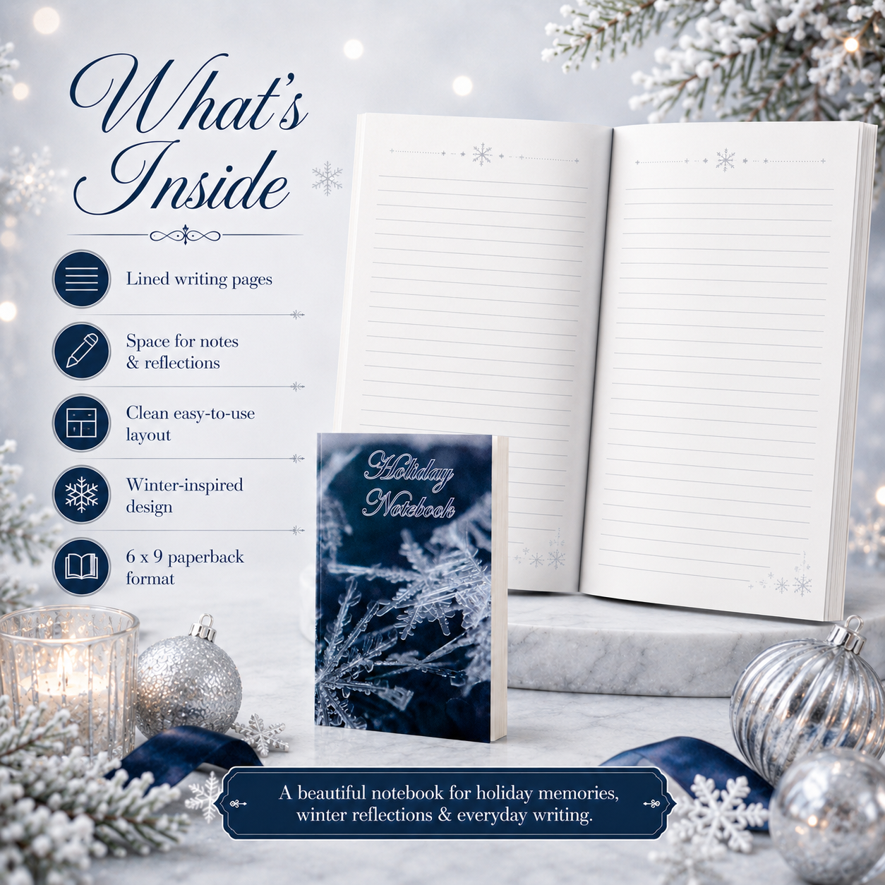 Holiday Notebook Paperback – 6x9 Winter Writing Journal for Notes, Reflections, Holiday Memories, Gratitude & Keepsake Journaling