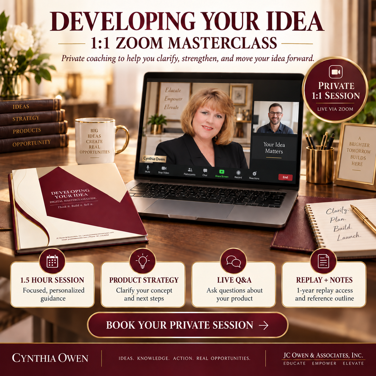 Developing Your Idea 1:1 Zoom Masterclass with Cynthia Owen for personalized product development guidance