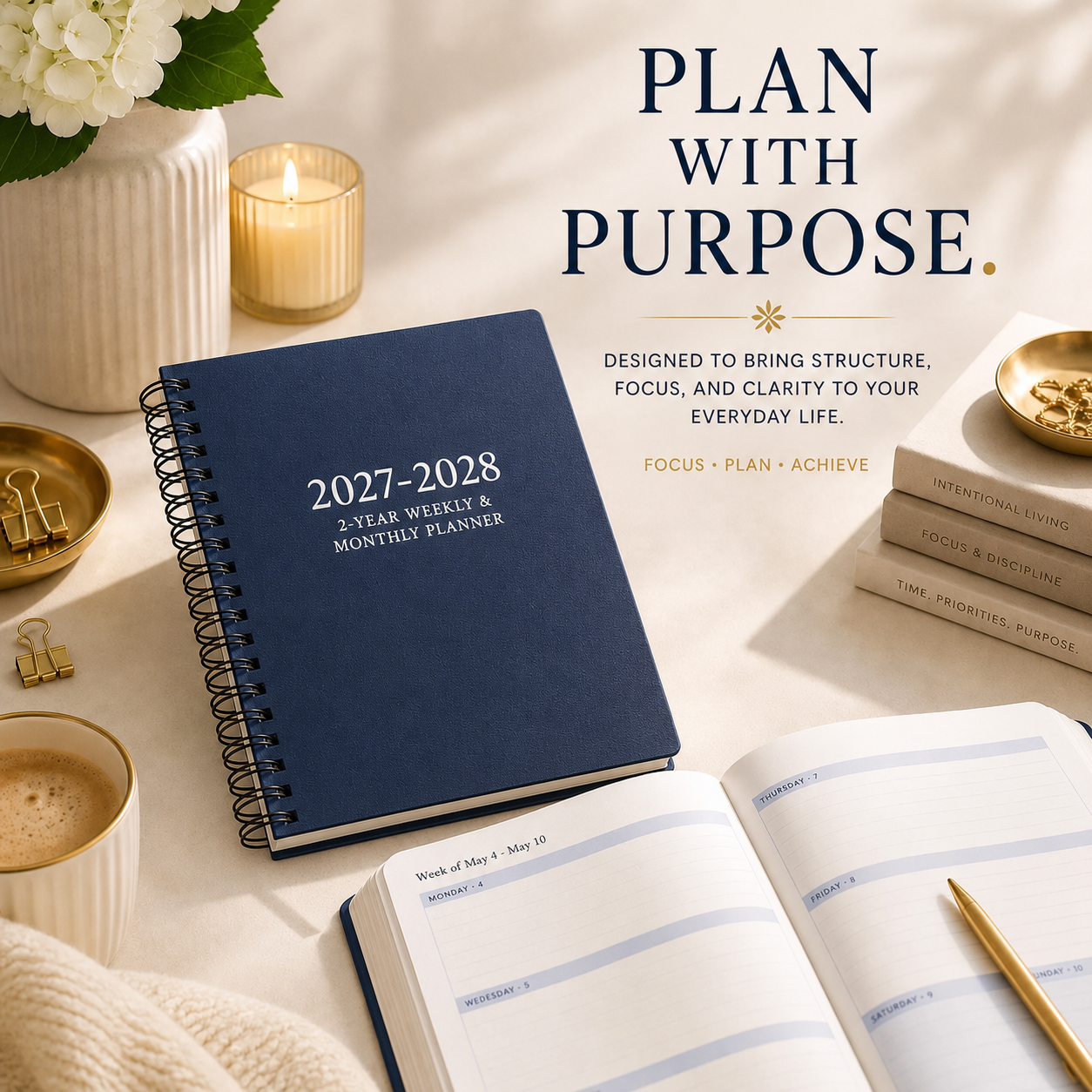 2027–2028 weekly and monthly spiral planner with open planning pages 