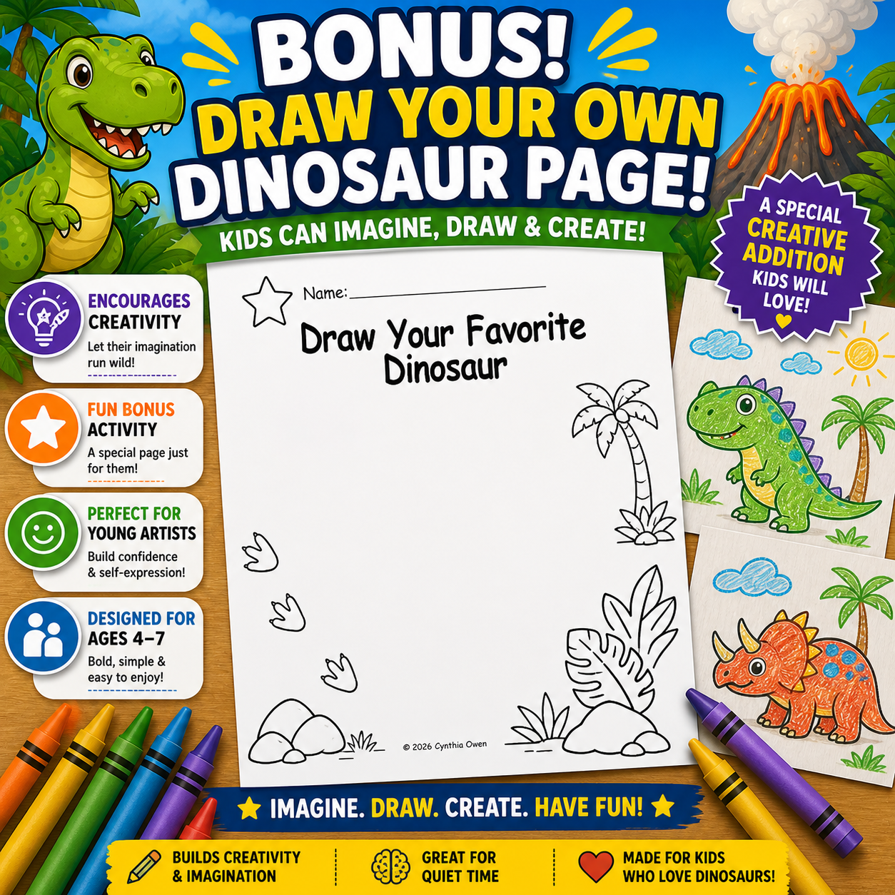 Kidooz Dinosaur Coloring Book for Kids Digital Download – Printable Dino Coloring Pages for Toddlers, Preschoolers & Children Ages 4–7
