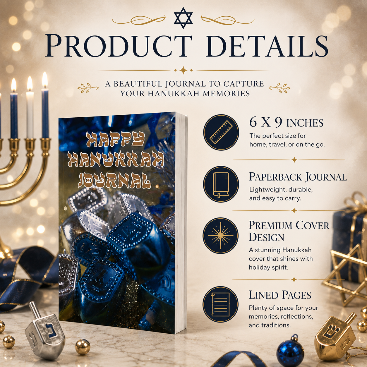 Happy Hanukkah Journal Paperback – 6x9 Hanukkah Memory Journal for Traditions, Reflections, Gratitude, Notes & Holiday Keepsake Writing