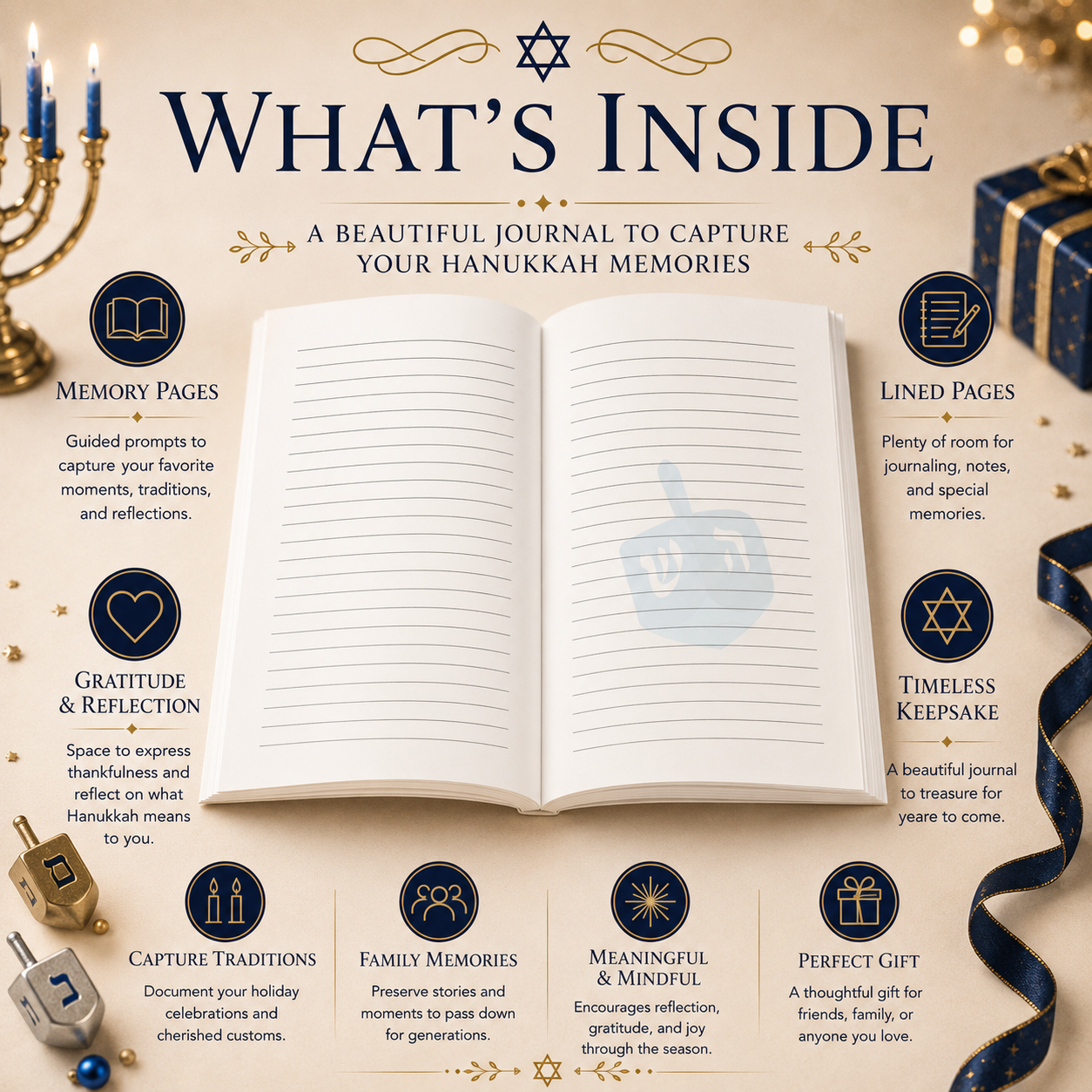 Happy Hanukkah Journal Paperback – 6x9 Hanukkah Memory Journal for Traditions, Reflections, Gratitude, Notes & Holiday Keepsake Writing