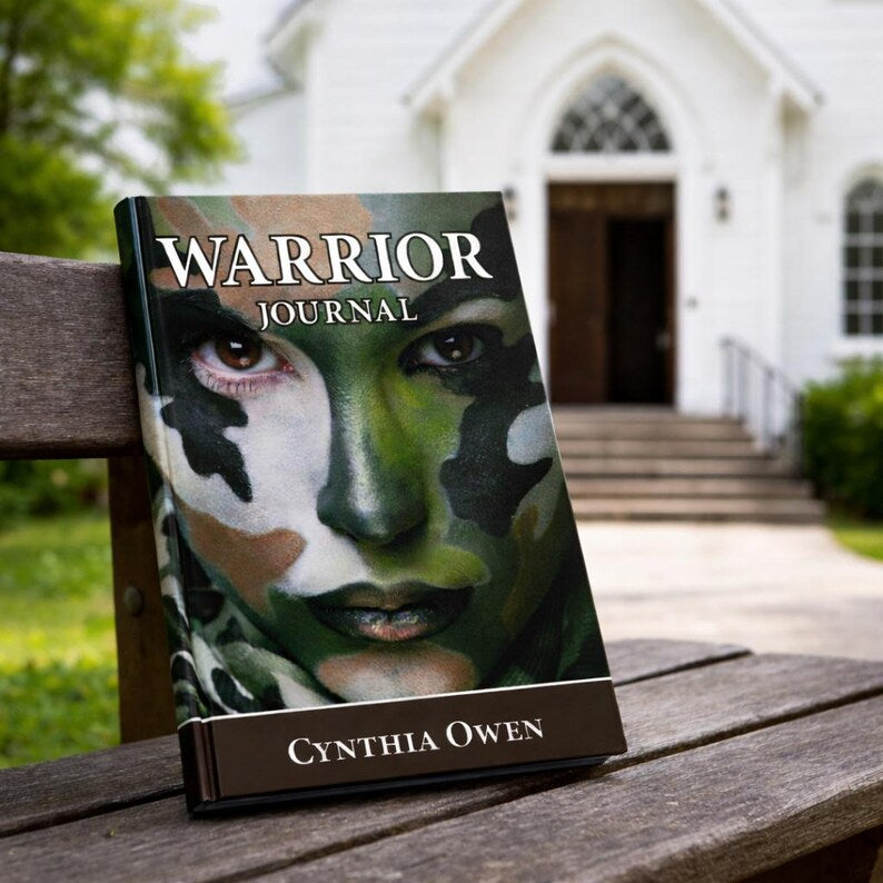 Warrior Journal faith lifestyle image in front of church for Christian prayer scripture reflection and devotion
