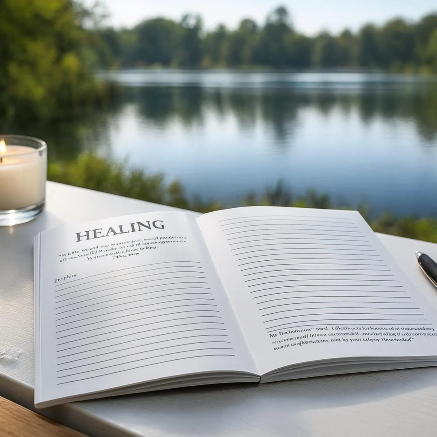 Open Healing Journal inside pages for scripture reflection prayer journaling and Christian devotion