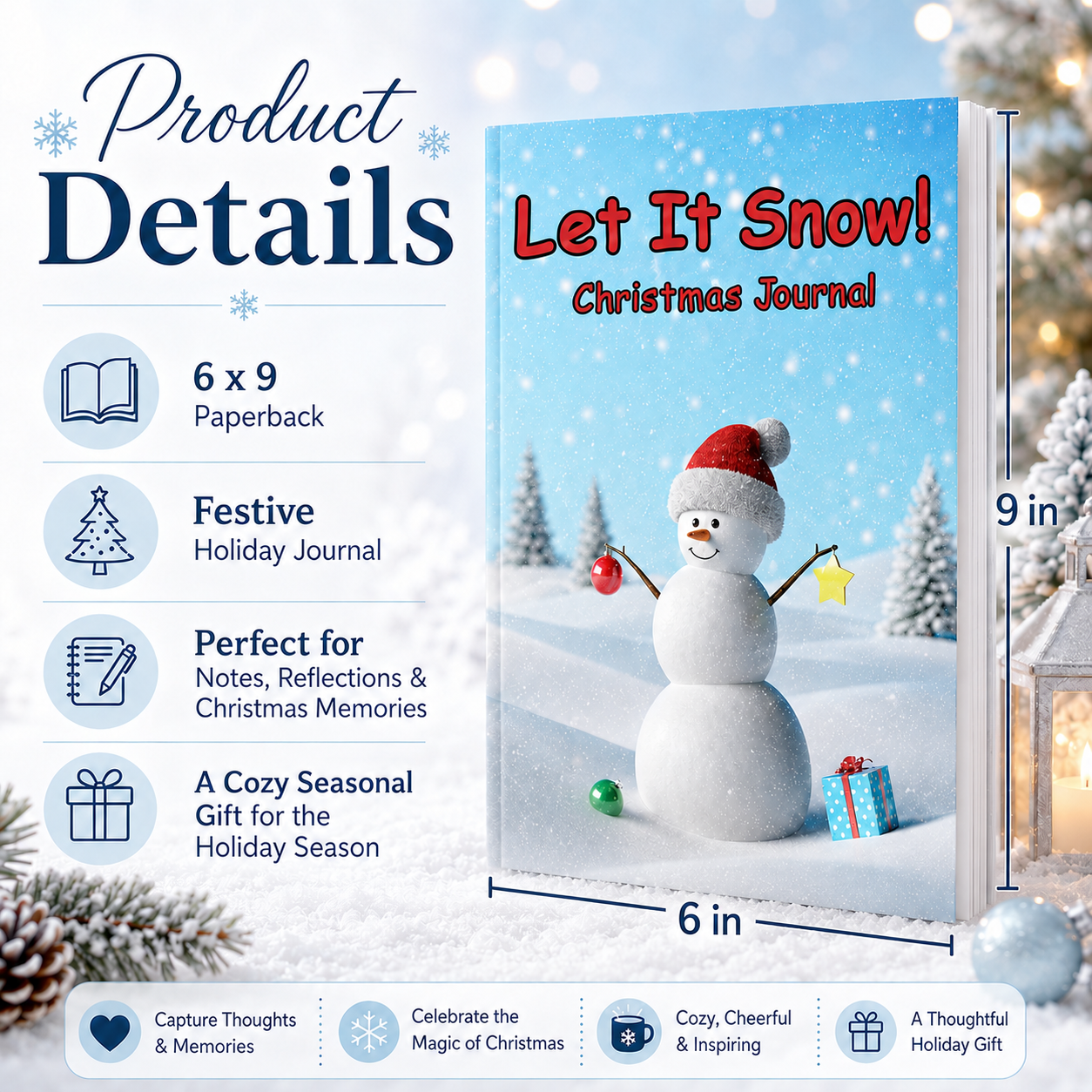 Santa Hat Christmas Journal 6x9 paperback | Holiday Writing Notebook for Kids |Christmas Memories, Winter Break Activities & Stocking Stuffer Gift