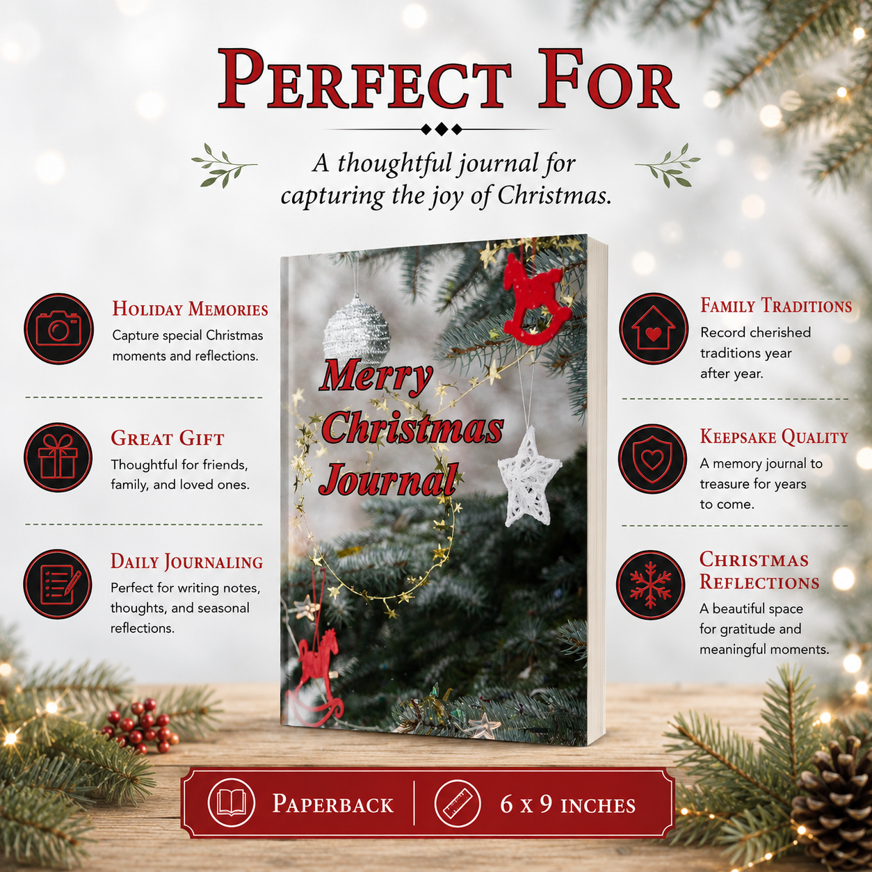 Merry Christmas Journal Paperback – 6x9 Christmas Memory Journal for Holiday Traditions, Reflections, Notes & Keepsake Writing