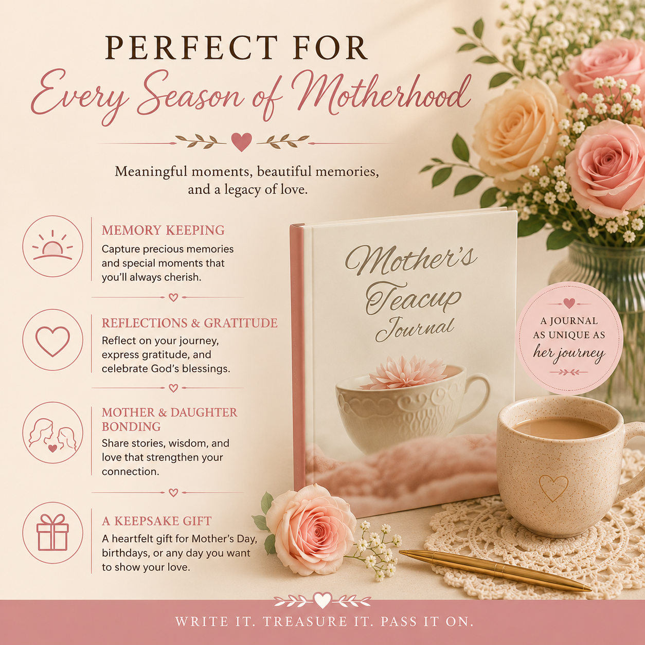 Perfect for every season of motherhood Mother’s Teacup Journal for moms grandmothers mothers-to-be and tea lovers