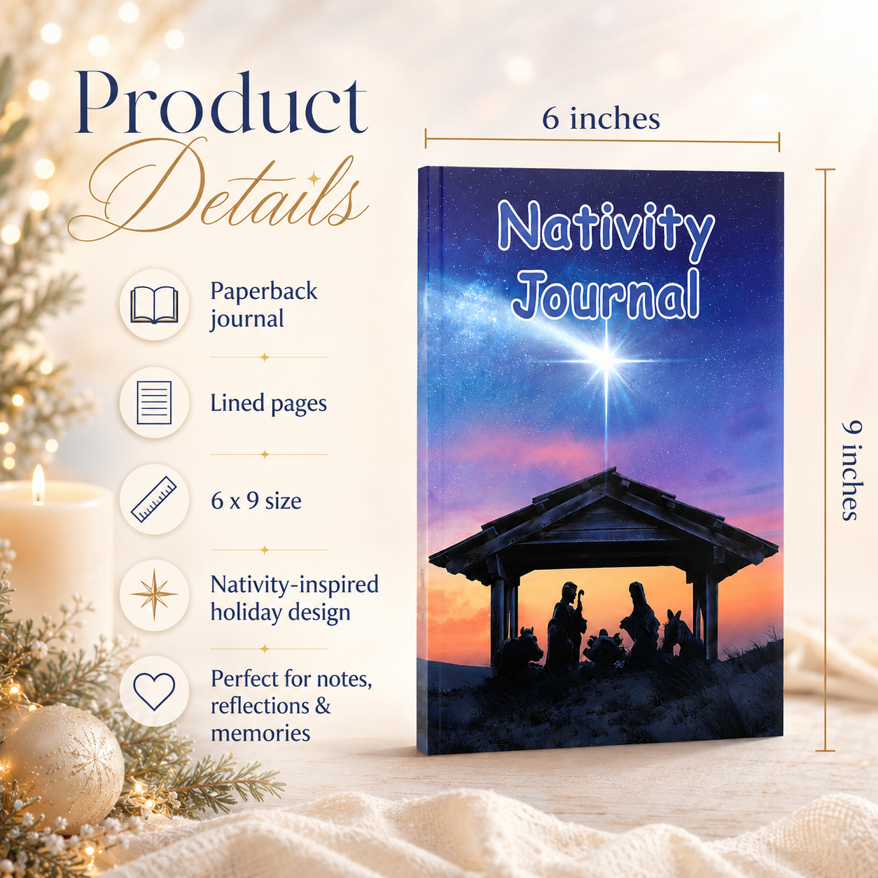 Nativity Journal Paperback – 6x9 Christian Christmas Journal for Spiritual Reflections, Prayer Notes, Holiday Memories & Faith-Based Keepsake Writing
