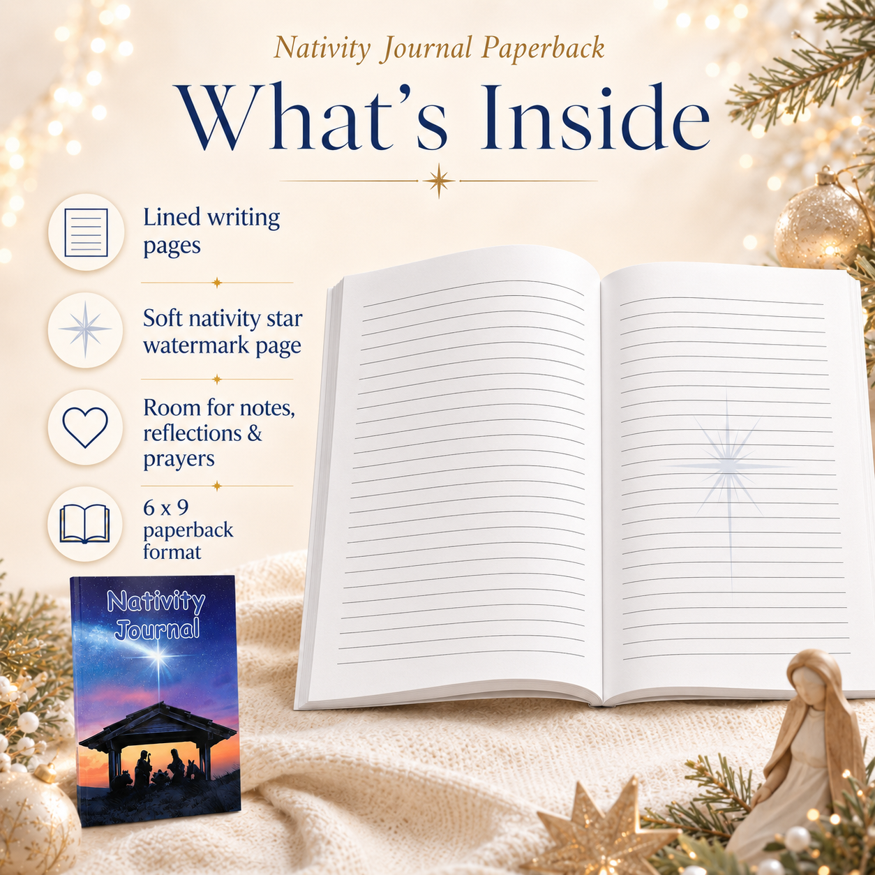 Nativity Journal Paperback – 6x9 Christian Christmas Journal for Spiritual Reflections, Prayer Notes, Holiday Memories & Faith-Based Keepsake Writing