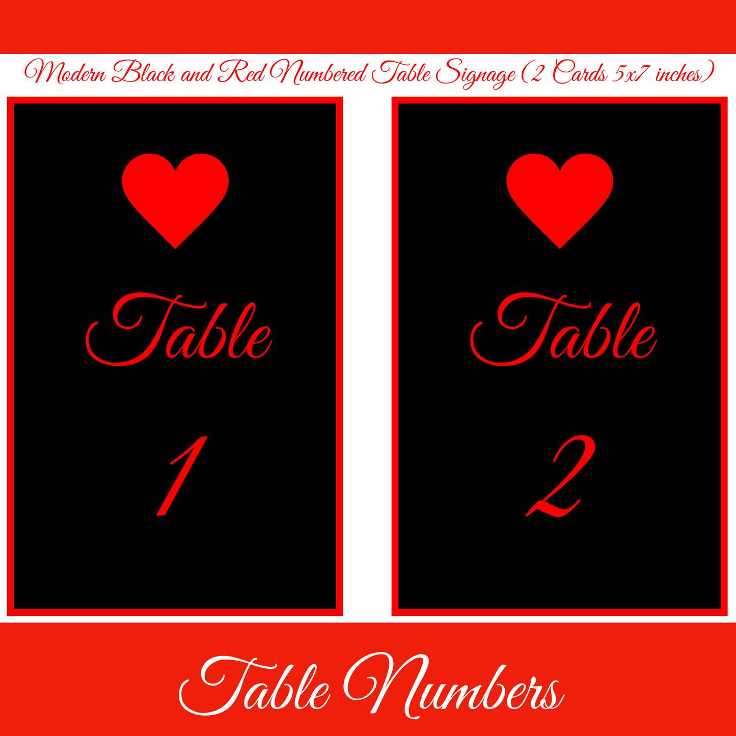 Black & Red Romantic Hostess Kit: Bold Heart-Themed Wedding and Party Table Decor Printable Set with Bottle Hangers, Menu, Place Cards