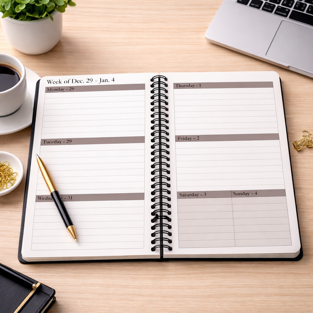 2026 Weekly & Monthly Planner, Black 6x9 Spiral-Bound Organizer