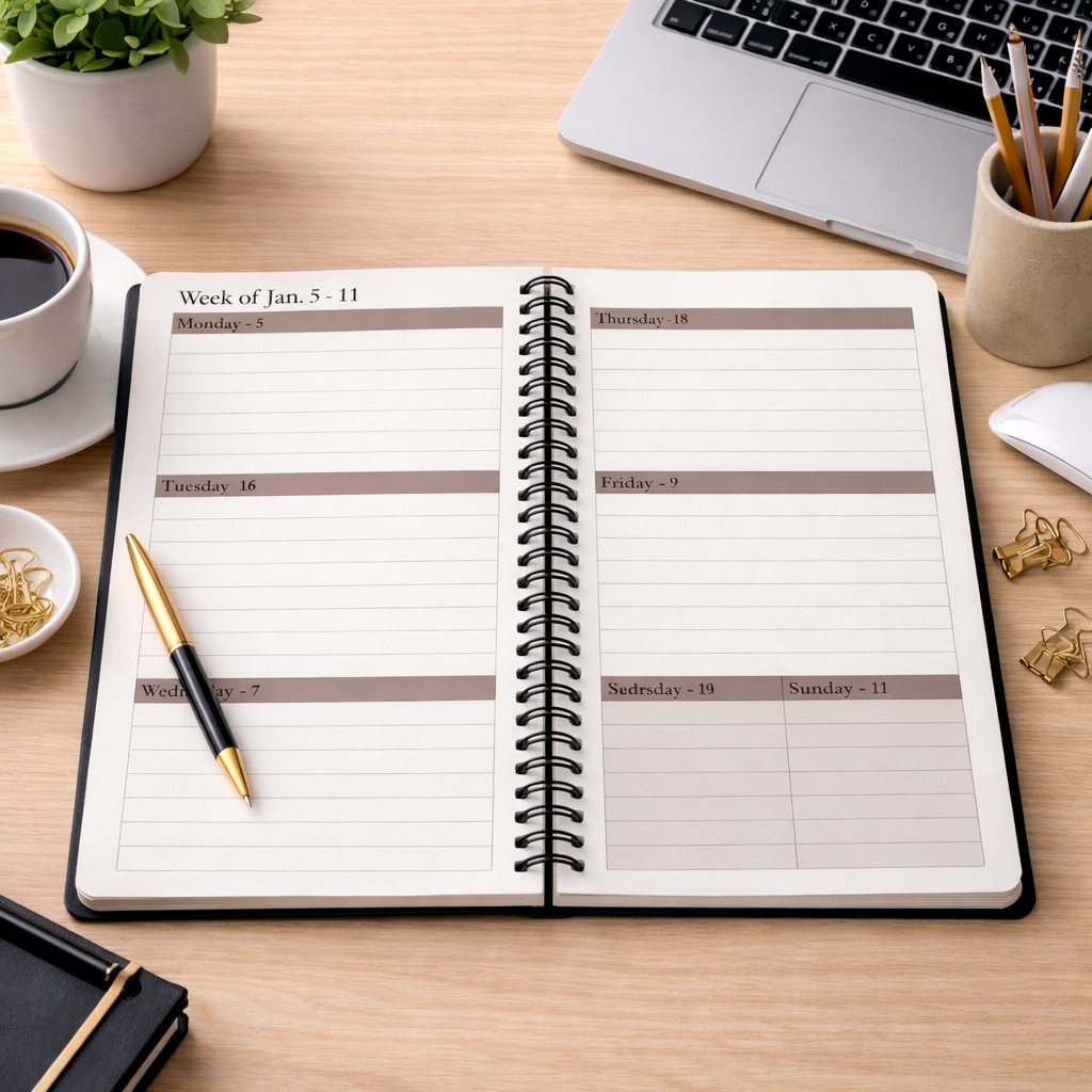 2026 Weekly & Monthly Planner, Black 6x9 Spiral-Bound Organizer