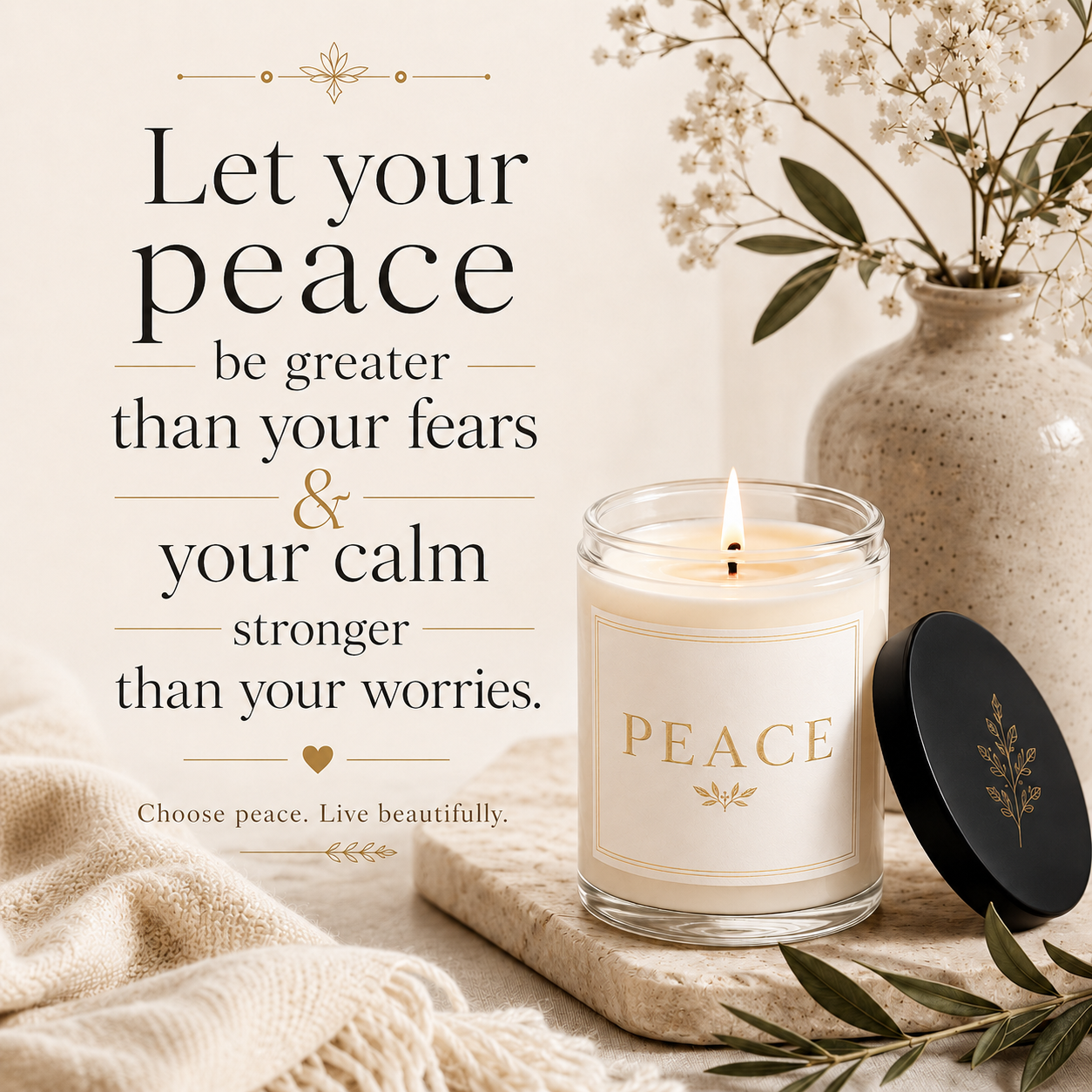 Peace Minimalist Soy Candle, 9oz., Scented