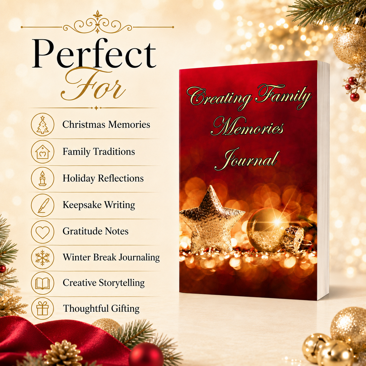 Creating Family Memories Journal – 6x9 Paperback Christmas Keepsake Notebook for Holiday Traditions, Family Reflections, Gratitude Notes & Meaningful Gift