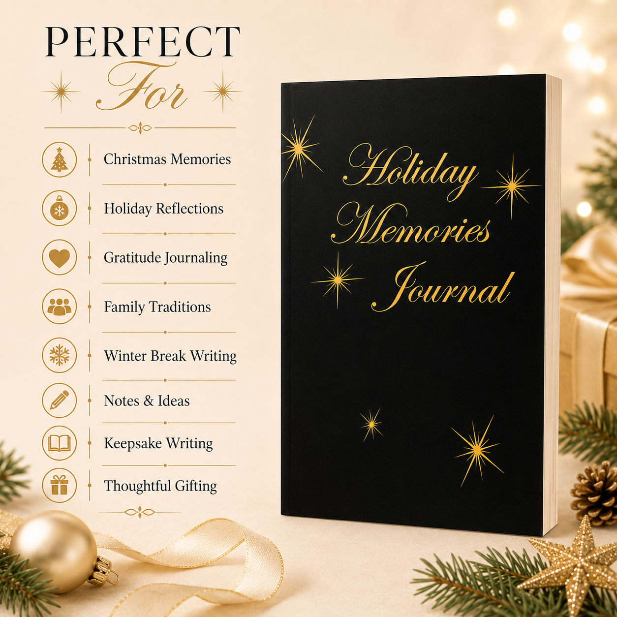 Holiday Memories Journal – 6x9 Paperback | Christmas Keepsake Notebook for Holiday Reflections, Family Traditions, Gratitude Notes &amp; Thoughtful Gift