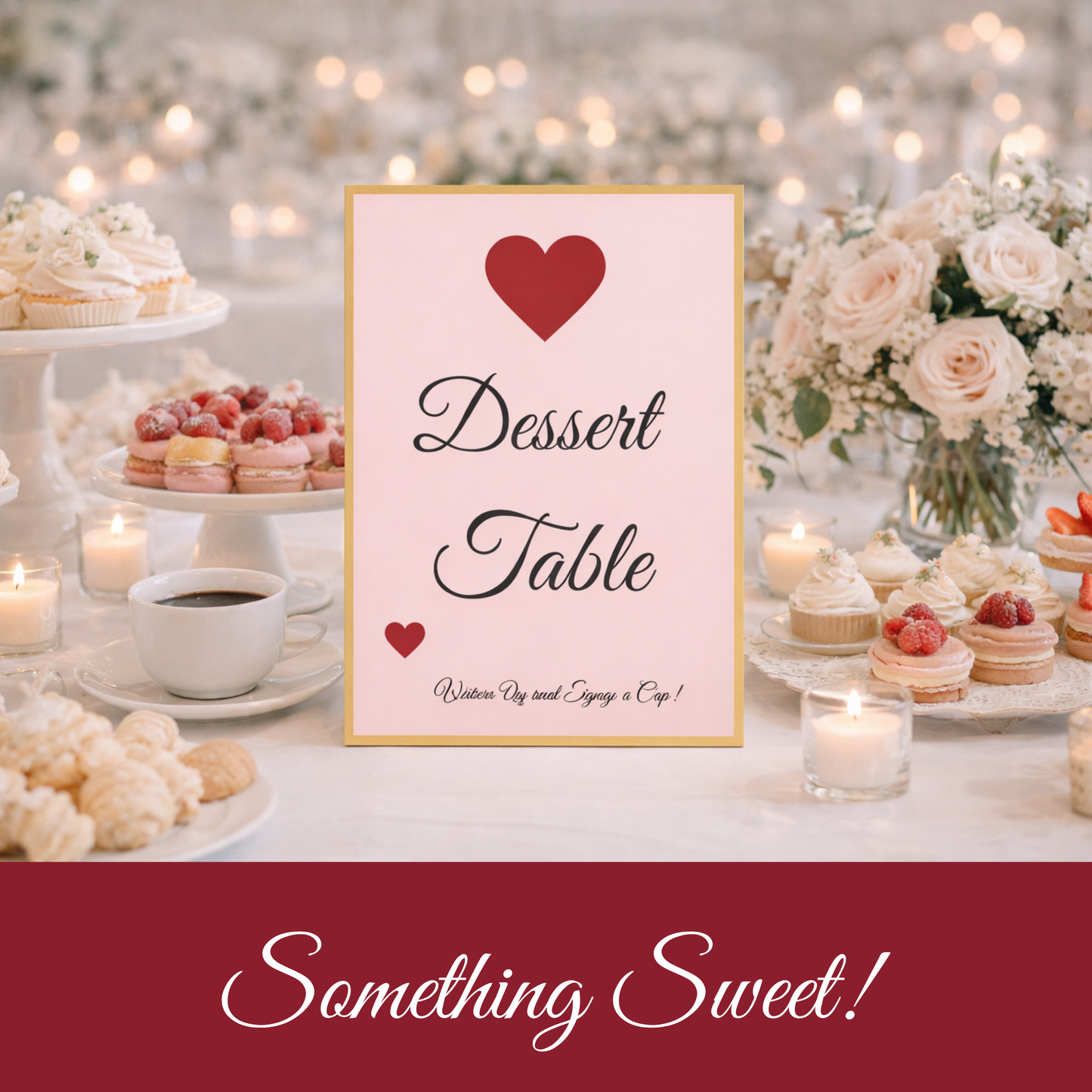 Romantic Pink & Gold Hostess Kit: Heart-Themed Wedding and Party Table Decor Printable Set with Bottle Hangers, Menu, Place Cards