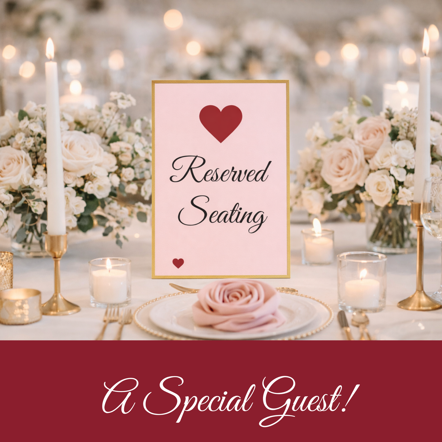 Romantic Pink & Gold Hostess Kit: Heart-Themed Wedding and Party Table Decor Printable Set with Bottle Hangers, Menu, Place Cards