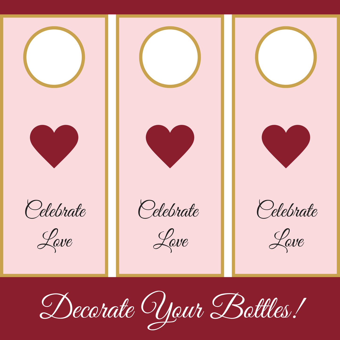 Romantic Pink & Gold Hostess Kit: Heart-Themed Wedding and Party Table Decor Printable Set with Bottle Hangers, Menu, Place Cards