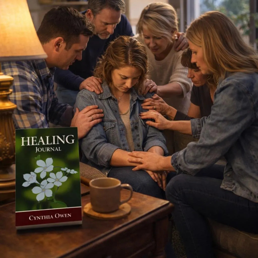 Christian Bible study group using Healing Journal for prayer scripture reflection and faith encouragement