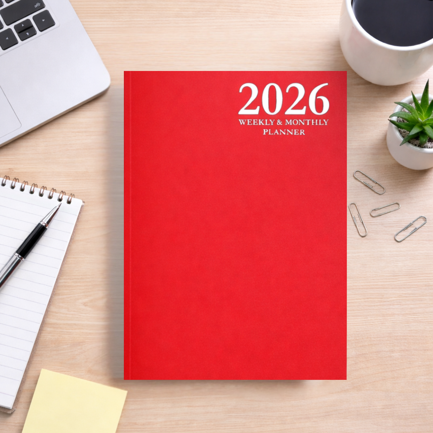 2026 Daily, Weekly, Monthly Planner: Minimalist 6x9 Red Hardcover